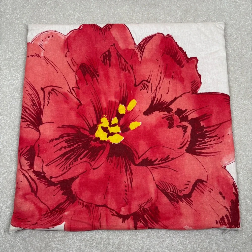 Pottery Barn Set 3 Pillow Covers 20x20 Red Poppy Yellow Floral Ikat Cotton Linen